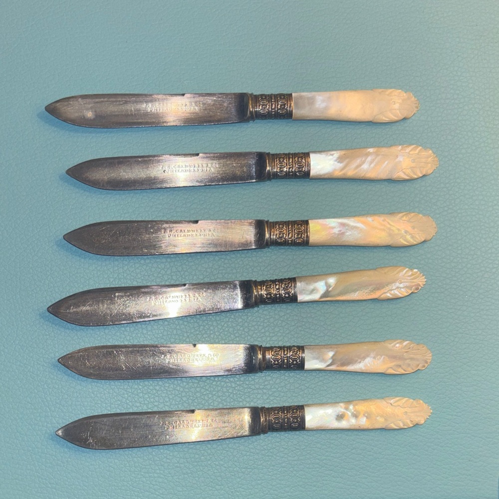 J.E. Caldwell Vintage Silver Mother of Pearl Fruit & Butter Spreaders
